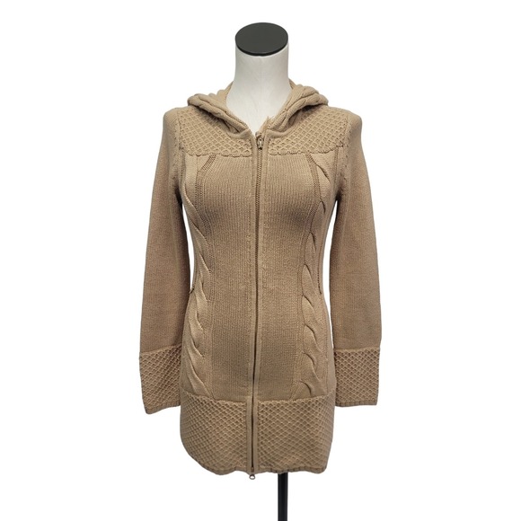 Athleta Sweaters - Athleta Tan Cotton/ Cashmere Blend Cable Knit Full Two Way Zip Sweater Womens XS